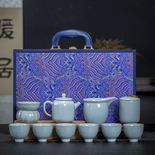 汝窰哥窰茶具套裝家用整套禮盒現代陶瓷茶杯茶壺泡茶伴手禮