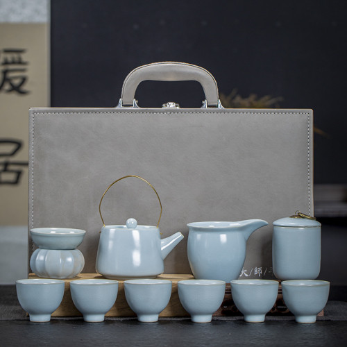 汝窰哥窰茶具套裝家用整套禮盒現代陶瓷茶杯茶壺泡茶伴手禮