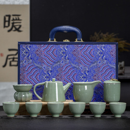 汝窰哥窰茶具套裝家用整套禮盒現代陶瓷茶杯茶壺泡茶伴手禮