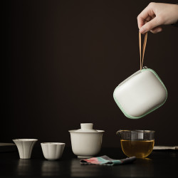 草木灰旅行茶具套裝陶瓷快客杯可攜式戶外露營茶具功夫茶具一壺二杯