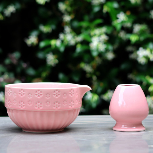櫻花粉色釉抹茶碗陶瓷茶具配件茶筅立套組宋代點茶藝工具沙拉碗