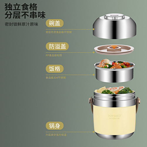 304不鏽鋼手提鍋上班族可攜式帶飯桶便當盒學生高顔值保溫飯盒