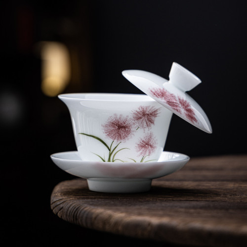 冰種手繪釉下彩三才蓋碗單個帶蓋家用中式泡茶器茶杯功夫茶具
