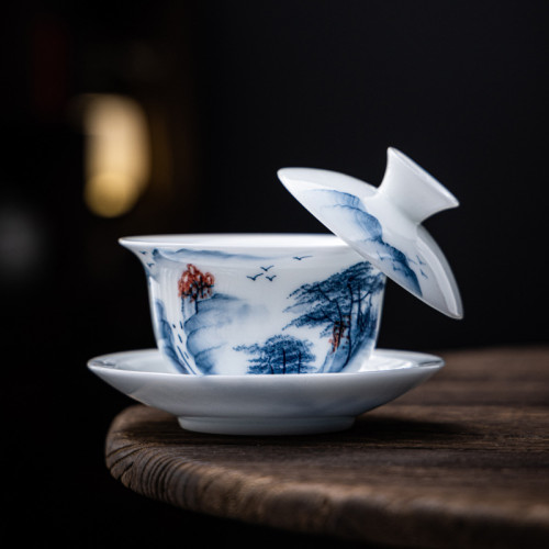 冰種手繪釉下彩三才蓋碗單個帶蓋家用中式泡茶器茶杯功夫茶具