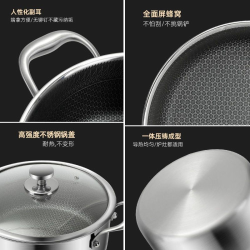 316不鏽鋼蜂窩湯鍋不沾鍋家用蒸煮燉鍋電磁爐瓦斯爐煲湯鍋火鍋