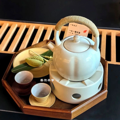 茶館茶室陶瓷圍爐煮茶壺家用電陶爐明火燒水壺提梁壺泡茶蘇打釉