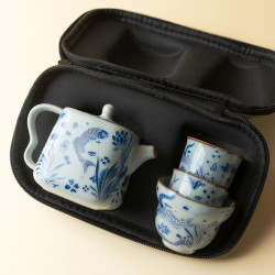樂佳汝窰旅行茶具套裝簡約戶外可攜式陶瓷快客杯一壺三杯伴手禮禮品