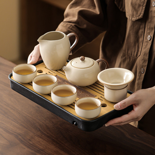 2025新款汝窰功夫茶具套裝陶瓷茶壺蓋碗茶杯茶盤輕奢高檔家用喝茶