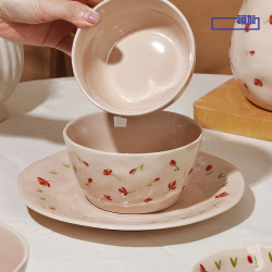 順祥【花滿隖】陶瓷餐具家用ins風少女高顔值碗碟套裝湯碗米飯碗
