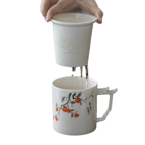 柿柿如意辦公杯茶水分離帶蓋過濾杯子會議泡茶杯馬克杯商務伴手禮