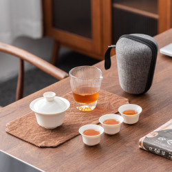 羊脂玉瓷高檔戶外旅行茶具套裝快客杯一壺二三杯可攜式陶瓷禮品