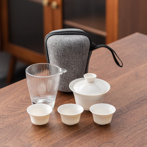 羊脂玉瓷高檔戶外旅行茶具套裝快客杯一壺二三杯可攜式陶瓷禮品
