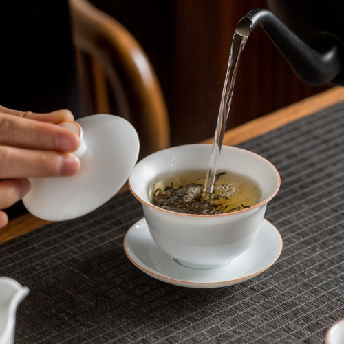 德化白瓷功夫茶具套裝甜白三才蓋碗主人杯客杯整套禮盒裝可