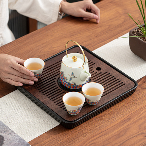 家用功夫茶盤簡約竹製儲水盤陶瓷茶台托盤功夫茶具日式乾泡盤長方