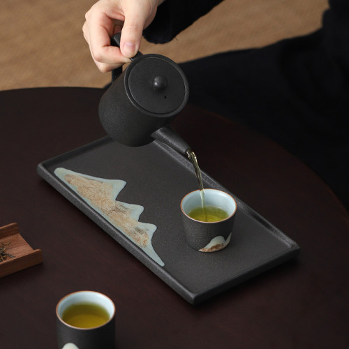 輕奢長方形乾泡盤茶盤陶瓷托盤陶瓷功夫茶具儲水式泡茶套裝伴手禮