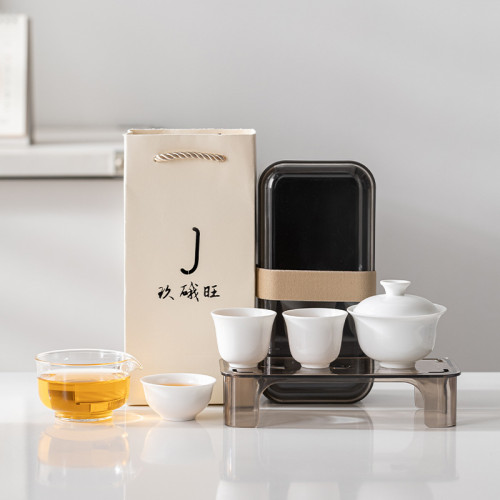 德化白瓷戶外可攜式旅行茶具套裝陶瓷功夫茶具中秋活動伴手禮品