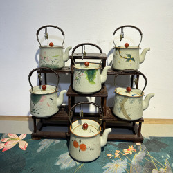 哥窰手繪荷韻提梁壺茶壺2025新款家用陶瓷泡茶壺功夫茶具過濾單壺