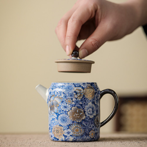 幾歡繁花汝窰直身壺家用陶瓷泡茶壺輕奢高檔功夫茶具汝瓷茶壺單壺