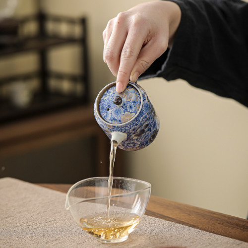 幾歡繁花汝窰直身壺家用陶瓷泡茶壺輕奢高檔功夫茶具汝瓷茶壺單壺