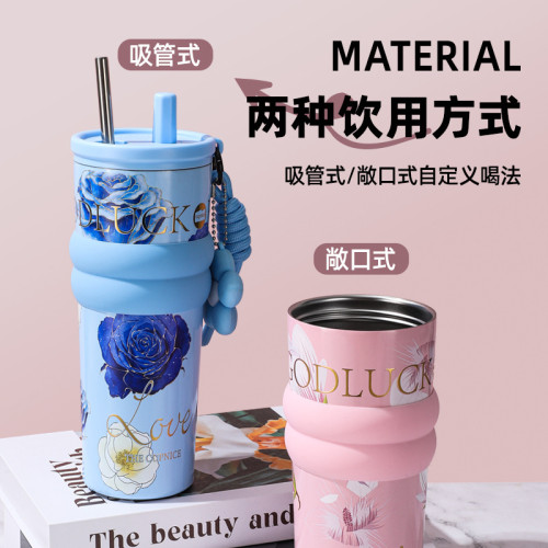 保溫杯大容量女生高顔值水杯輕奢高級感新款陶瓷內膽吸管杯咖啡杯