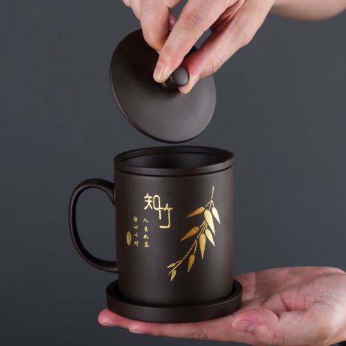 汝窰辦公杯禮盒套高檔紫砂馬克杯陶瓷黑陶水杯套畢業開學季伴手禮
