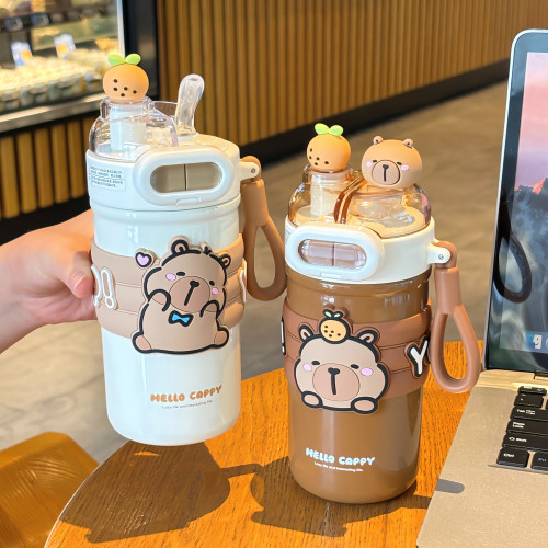 卡皮巴拉2025新款保溫杯高顔值水杯帶吸管杯子可愛雙飲女學生可攜式