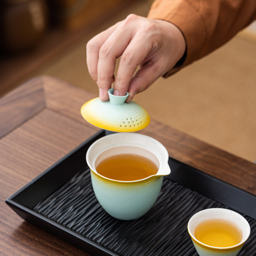 旅行茶具可攜式戶外功夫茶具漸變色一壺三杯陶瓷茶具套裝伴手禮