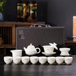 高檔輕奢德化羊脂玉陶瓷功夫茶具套裝一整套蓋碗茶壺年會伴手禮品