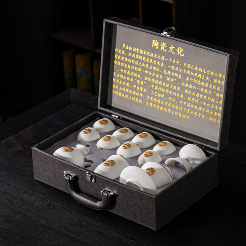 高檔輕奢德化羊脂玉陶瓷功夫茶具套裝一整套蓋碗茶壺年會伴手禮品