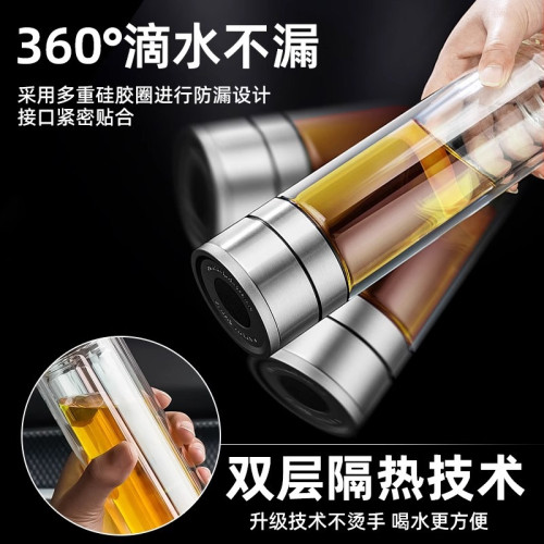 一鍵開蓋車用2025新款雙層玻璃杯防摔防爆玻璃水杯速開男生茶杯子