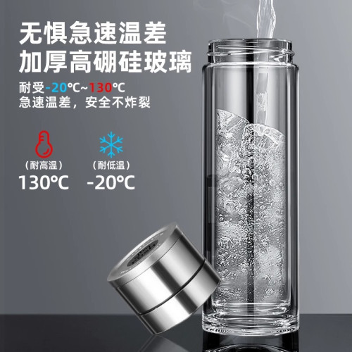 一鍵開蓋車用2025新款雙層玻璃杯防摔防爆玻璃水杯速開男生茶杯子