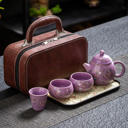 紫汝陶瓷可攜式一壺三杯簡約泡茶旅行茶具功夫茶具商務伴手禮