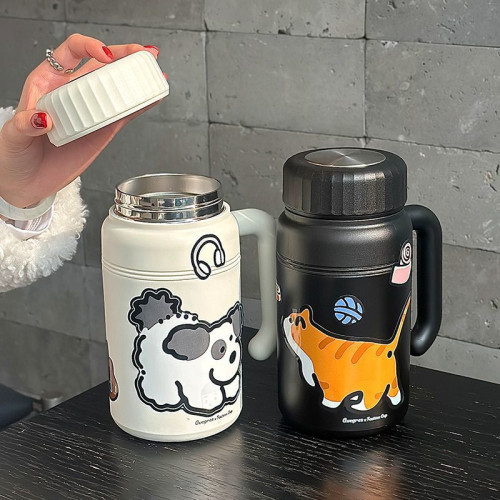 1000ML大口徑保溫杯316不鏽鋼學生水杯高顔值可攜式大容量帶把手杯