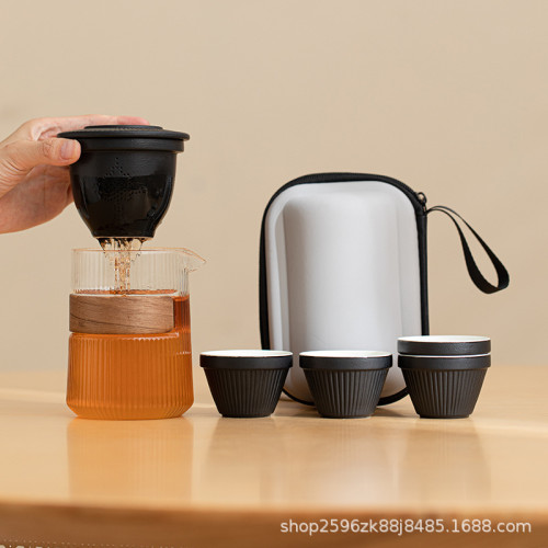 旅行茶具可攜式戶外喝茶套裝快客杯隨身露營功夫茶杯一壺四杯泡茶