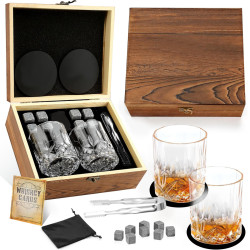 爆款 威士忌玻璃酒杯套裝2杯8石木盒 花崗巖冰石套裝多款酒杯