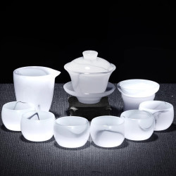 羊脂玉瓷琉璃功夫茶具套裝2025新款家用辦公會客高檔蓋碗茶杯整套