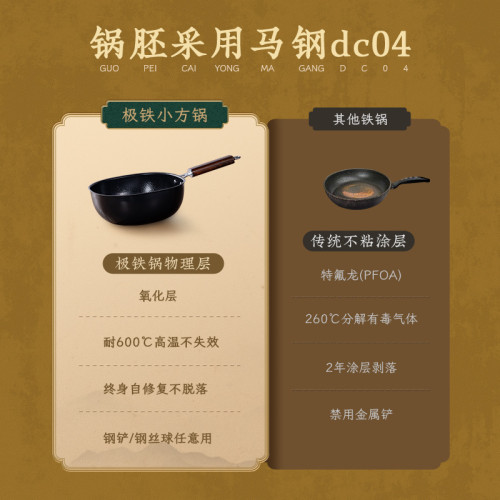 抖音爆款方形鐵鍋家用迷你一人份炒菜鍋鎚紋鍛打煎炒鍋不沾鍋煎鍋