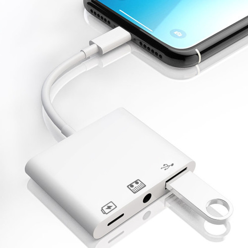 手機otg轉接線三合一適用蘋果iphone聲卡麥克風U盤轉換器轉接口