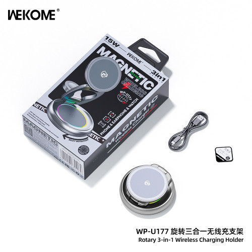 wekome磁吸折曡旋轉三合一無線充鋁合金材質手機手錶耳機無線充