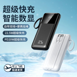 22.5W快充自帶雙線充電寶2/3萬安培大容量帶掛繩數顯行動電源