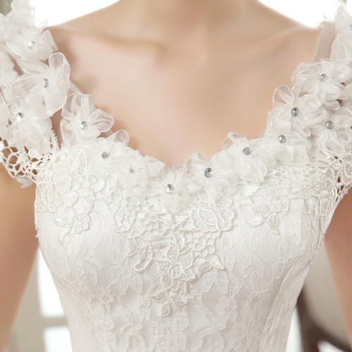 2025春新款大碼結婚紗禮服修身顯瘦雙肩齊地胖子蕾絲花朵一字肩女