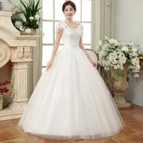 2025春新款大碼結婚紗禮服修身顯瘦雙肩齊地胖子蕾絲花朵一字肩女