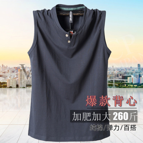 3039無袖背心 加肥加大運動彈性背心 無袖T恤 肥佬砍肩短袖T恤男
