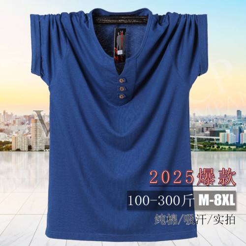 25新肥佬短袖T恤 特大碼胖子V領重磅棉t恤8XL150CM半袖男裝8858