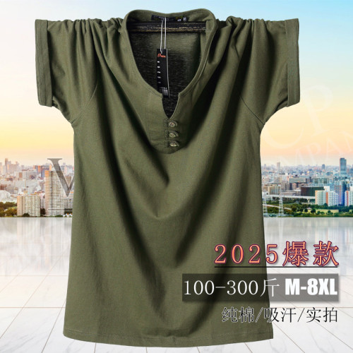25新肥佬短袖T恤 特大碼胖子V領重磅棉t恤8XL150CM半袖男裝8858