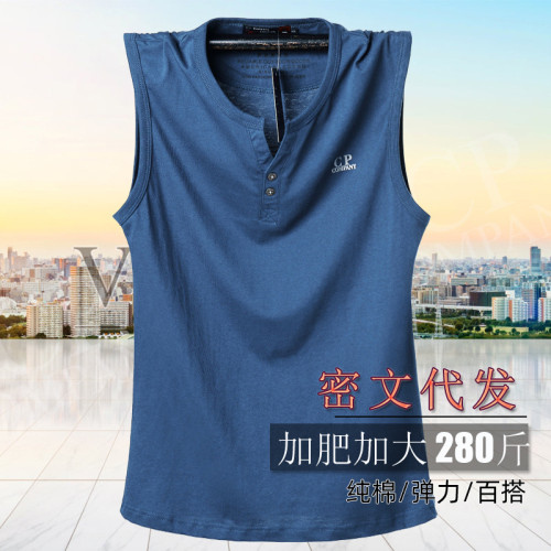 8XL夏季棉男士大碼背心 透氣運動胖肥佬男裝砍肩無袖T恤男裝5913