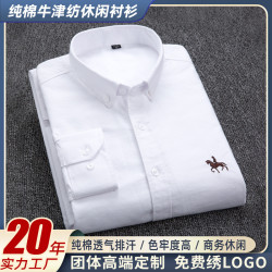 新款100%純棉男士襯衫牛津紡休閒襯衫男長袖刺綉分銷
