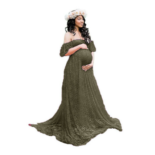 歐美女裝蕾絲孕婦拖尾短袖連衣長裙攝影飛飛袖連衣裙8919（特價品
