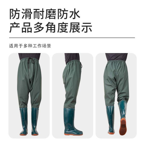 家防滑底耐磨齊腰下水褲釣魚褲下田插秧褲防水插秧鞋