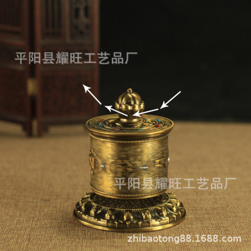 尼泊爾工藝六字真言指捏轉經筒嘎烏盒法器純銅小號指撚轉經輪擺件